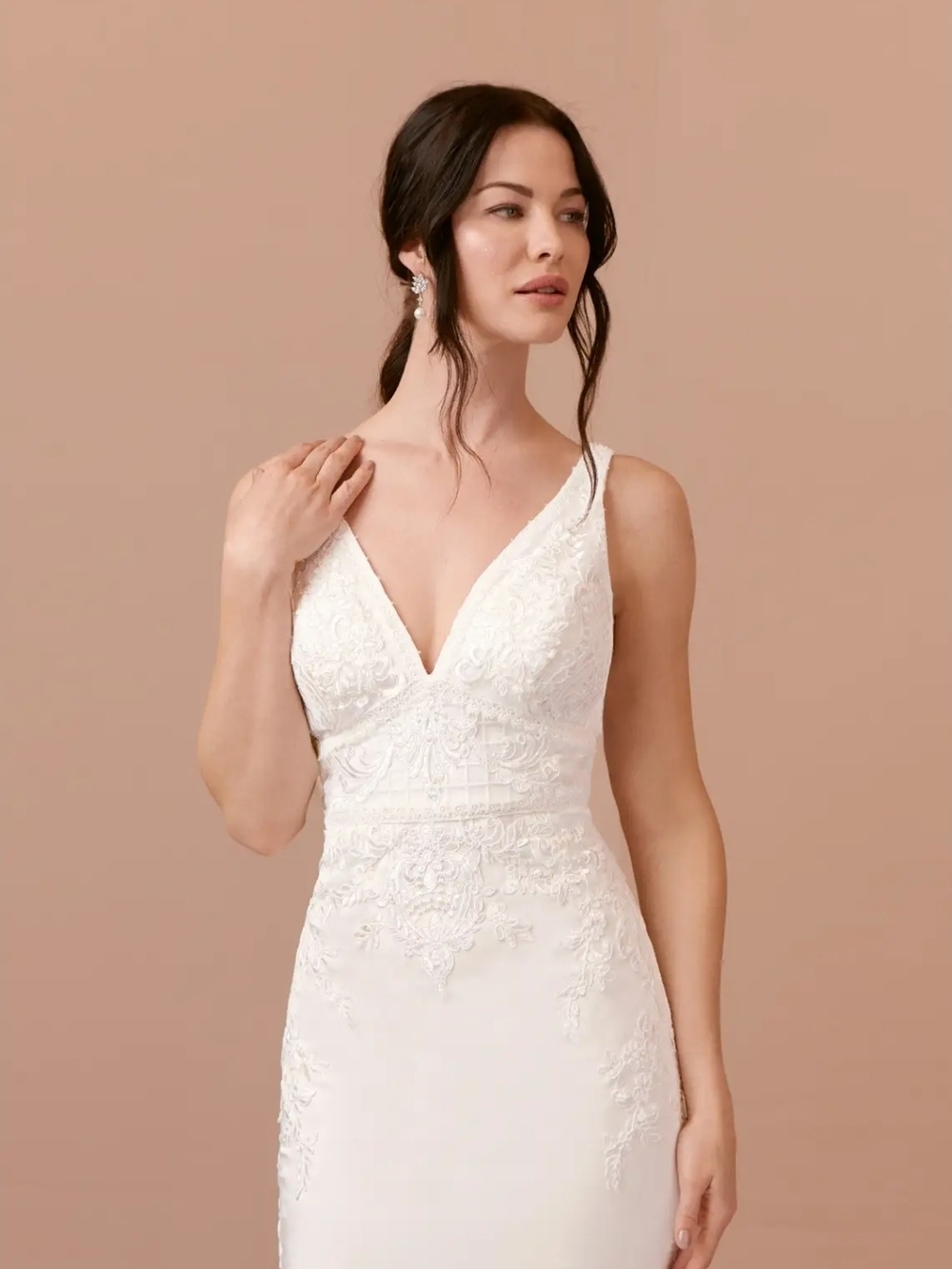 Azazie White Lace V-Neck Wedding Dress